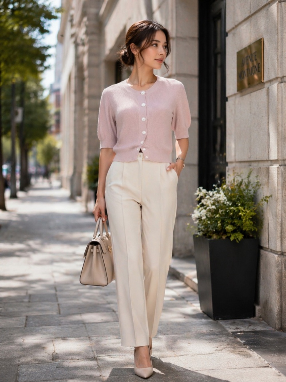 ANN TAYLOR FACTORY 3/4 Sleeve Soft Rose Pink Cardigan Sweater M